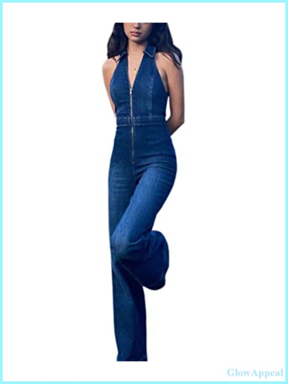 Women's Sleeveless V-Neck Denim Jumpsuit High Waist Slim Fit Romper